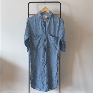 Zara Railroad Stripe Snap Front Tunic Shirt Dress